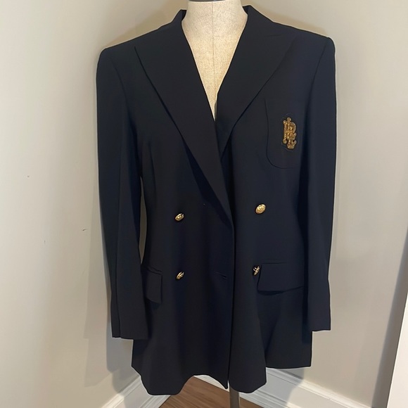 Ralph Lauren Vintage Navy Gold Oversized Blazer 10 and trousers Suit - Picture 1 of 11